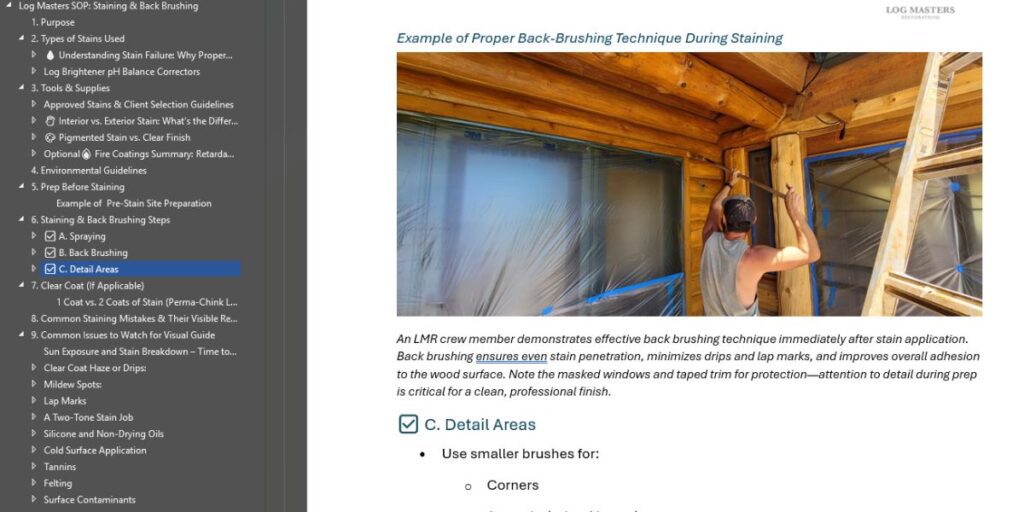 SOP Example for Log Home Restoration Business